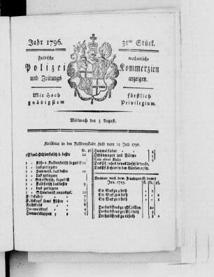 31tes Stück., Ausgabe vom 3. August 1796