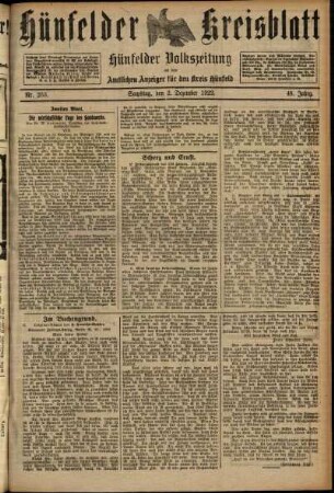 Zweite Ausgabe vom Samstag, den 02. Dezember 1922.