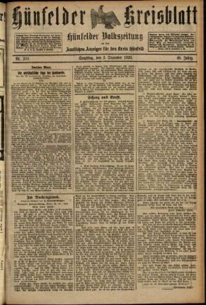Zweite Ausgabe vom Samstag, den 02. Dezember 1922.