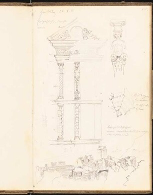 Skizzenbuch 1901: Architekturdetails, Ansichten, Schloss, perspektivische Ansicht in Heidelberg