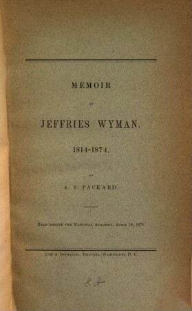 Memoirs of Jeffries Wyman