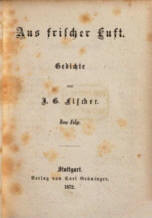 Aus frischer Luft : Gedichte ; neue Folge
