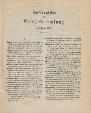 Sachregister zur Gesetz-Sammlung Jahrgang 1891