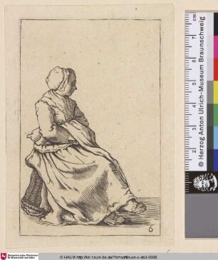 [Sitzende Frau mit verschränkten Armen; Seated woman seen from right front with her arms crossed]
