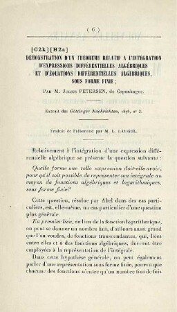 Démonstration d'un Théoréme relatif a l'intégration d'Expressions Différentielles Algébriques et d'Equations Différentielles Algébriques, sous Forme finie.