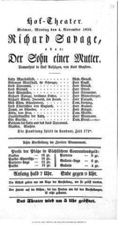 Richard Savage, oder: Der Sohn einer Mutter