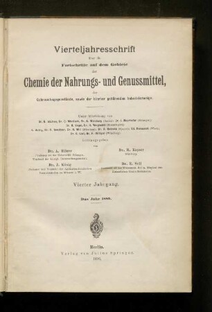 4.1889: Vierteljahresschrift über die Fortschritte auf dem Gebiete der Chemie der Nahrungs- und Genußmittel, der Gebrauchsgegenstände sowie der hierher gehörenden Industriezweige