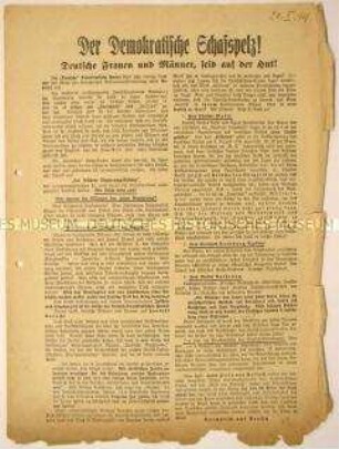 Wahlaufruf der Deutschnationalen Volkspartei anlässlich der Landtagswahl in Preußen 1919