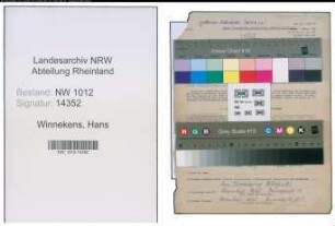 Entnazifizierung Hans Winnekens , geb. 24.12.1914 (Schlosser)