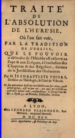 Traité de l'Absolution de l'Hérésie