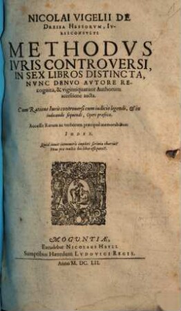 Methodus iuris controversi : in V libros distincta