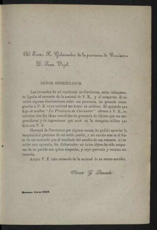 Brief von Vicente G. Quesada an Juan Pujol im Jahr 1856