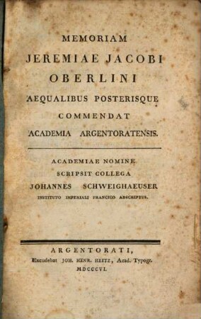 Memoria Jer. Jac. Oberlini