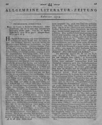 Merkel, G. [H.]: Ueber Deutschland, wie ich es nach einer zehnjährigen Entfernung wieder fand. Bd. 1-2. Riga: [s.n.]; Offenbach: Brede 1818