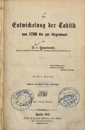 Die Entwickelung der Taktik von 1793 bis zur Gegenwart, 1