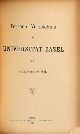 Personal-Verzeichnis der Behörden, Lehrer, Studierenden, akademischen Sammlungen, Anstalten, Kliniken und Seminare. 1891, SS