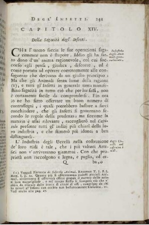 Capitolo XIV. Della Sagacità degl' Insetti.