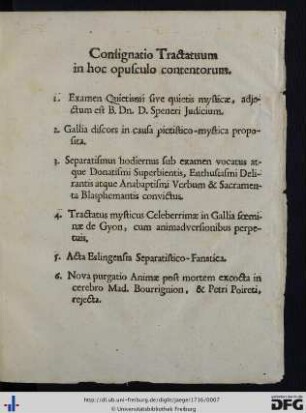 Consignatio Tractatuum in hoc opusculo contentorum.