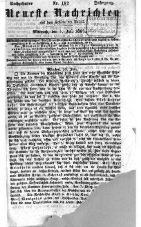 Neueste Nachrichten aus dem Gebiete der Politik. 1863 = Jg. 16, 7 - 9