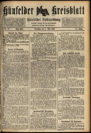Erste Ausgabe vom Samstag, den 08. Mai 1926.