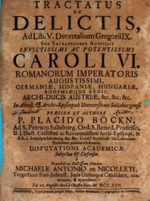 Tractatus De Delictis : Ad Lib. V. Decretalium Gregorii IX.