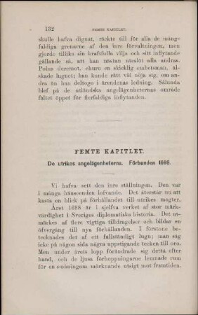 Femte Kapitlet. De utrikes angelägenheterna. Förbunden 1698.