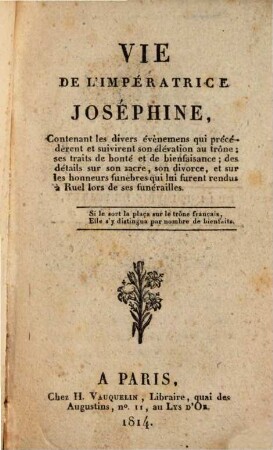 Vie historique de l'Impératrice Joséphine