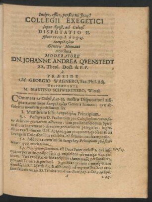 Disputatio II. sistens ex cap. I ... Generis Humani ... Respondente M. Martino Schwertnero