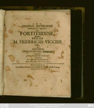 Collegii Aretologici Disputatio Quinta De Fortitudine