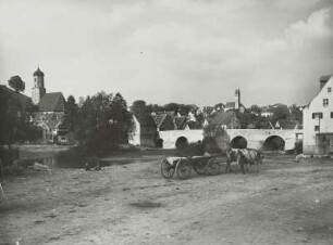 Harburg. Stadtansicht mit Pfarrkirche und Wörnitzbrücke von Südost