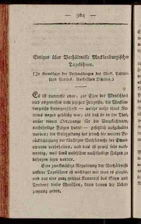 Einiges über Verhältnisse Mecklenburgischer Tagelöhner