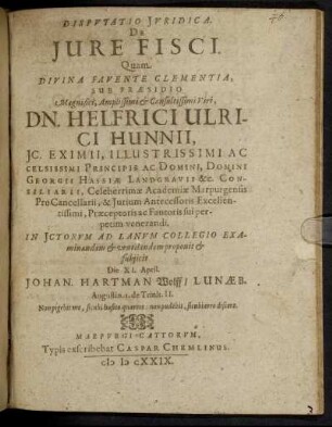 Disputatio Iuridica De Iure Fisci