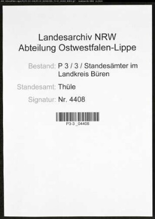Sterberegister Standesamt Thüle