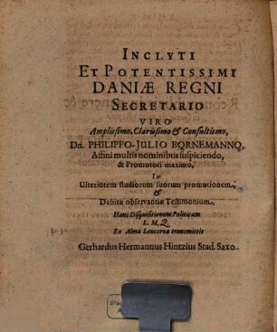 Disputatio Politica De Rebuspublicis in genere & in specie de mixtâ Repub.