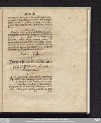 Cap. VII. De Tertio Iuris N. absoluto praecepto sc. de aliis benefáciendis.
