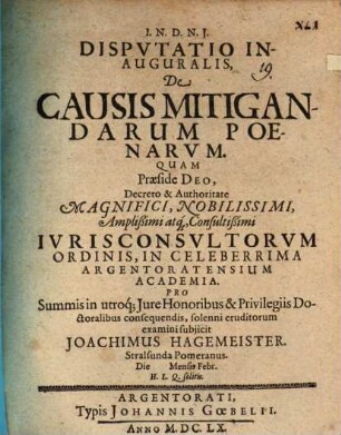 Disp. inaug. de causis mitigandarum poenarum