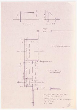 Institut für Wasserbau und Wasserwirtschaft der Technischen Universität Berlin (Nordgelände): Materialboxen 1 Grundriss und 2 Schnitte 1:100