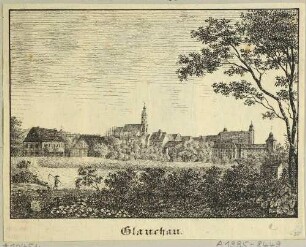 Stadtansicht von Glauchau in Sachsen, Blick aus nordwestlicher Richtung auf die Stadtkirche (St. Georg)