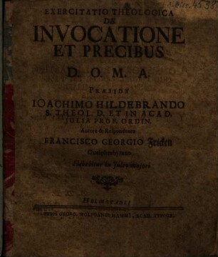 Exercitatio Theologica De Invocatione Et Precibus