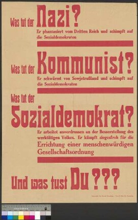 Wahlplakat der SPD, vermutlich zur Reichstagswahl im                                         Jahr 1932