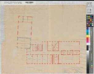 Kleinenbremen (Porta Westfalica) Grube Wohlverwahrt Büro- und Kauengebäude Entwässerung Obergeschoß 1937 1 : 100 58 x 73 kol. Pause Dortmund-Hoerder Hüttenverein AG Bergämter Nr. 5056