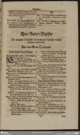 Das Andere Register Der jenigen Sprüche der heiligen Schrifft, welche kürtzlich erkläret sind