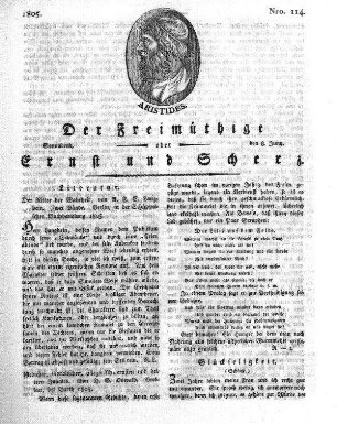 Nro. 114, Sonnabend, den 8. Juny 1805