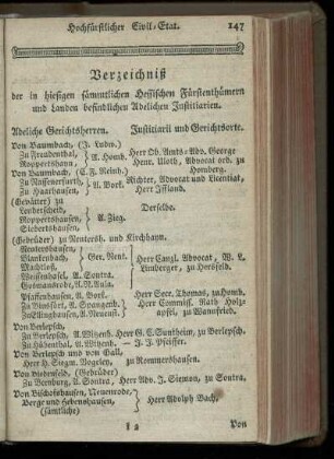 Verzeichniß der in hiesigen saemmtlichen Hessischen Fuerstenthuemern und Landen befindlichen Adelichen Justitiarien