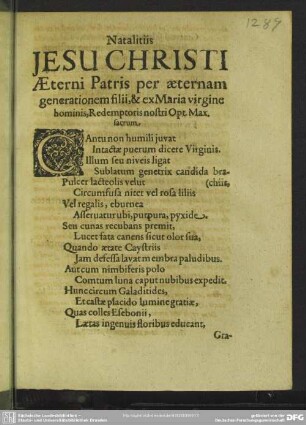 Natalitiis Jesu Christi Aeterni Patris per aeternam generationem filii, & ex Maria virgine hominis ... / Simon Dachius