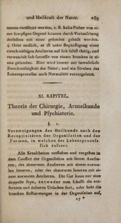 XI. Kapitel. Theorie der Chirurgie, Arzneikunde und Psychiaterie