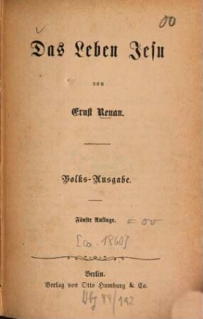 Das Leben Jesu : V. Ernst Renan