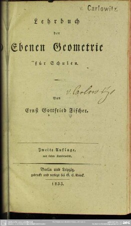 1: Lehrbuch der ebenen Geometrie für Schulen