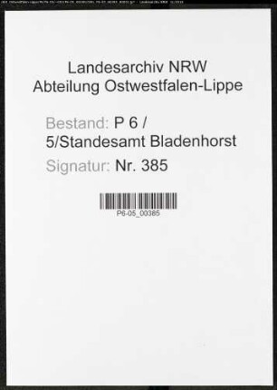 Sterberegister Standesamt Castrop-Rauxel Bladenhorst