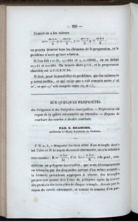 Sur quelques propriétes.